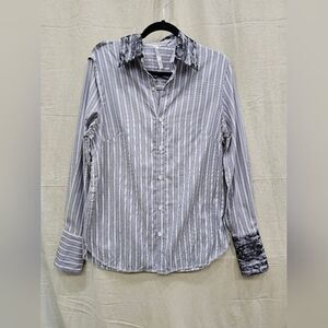Ears of Buddha Blue and White Stripped Button Down Blouse Size Med